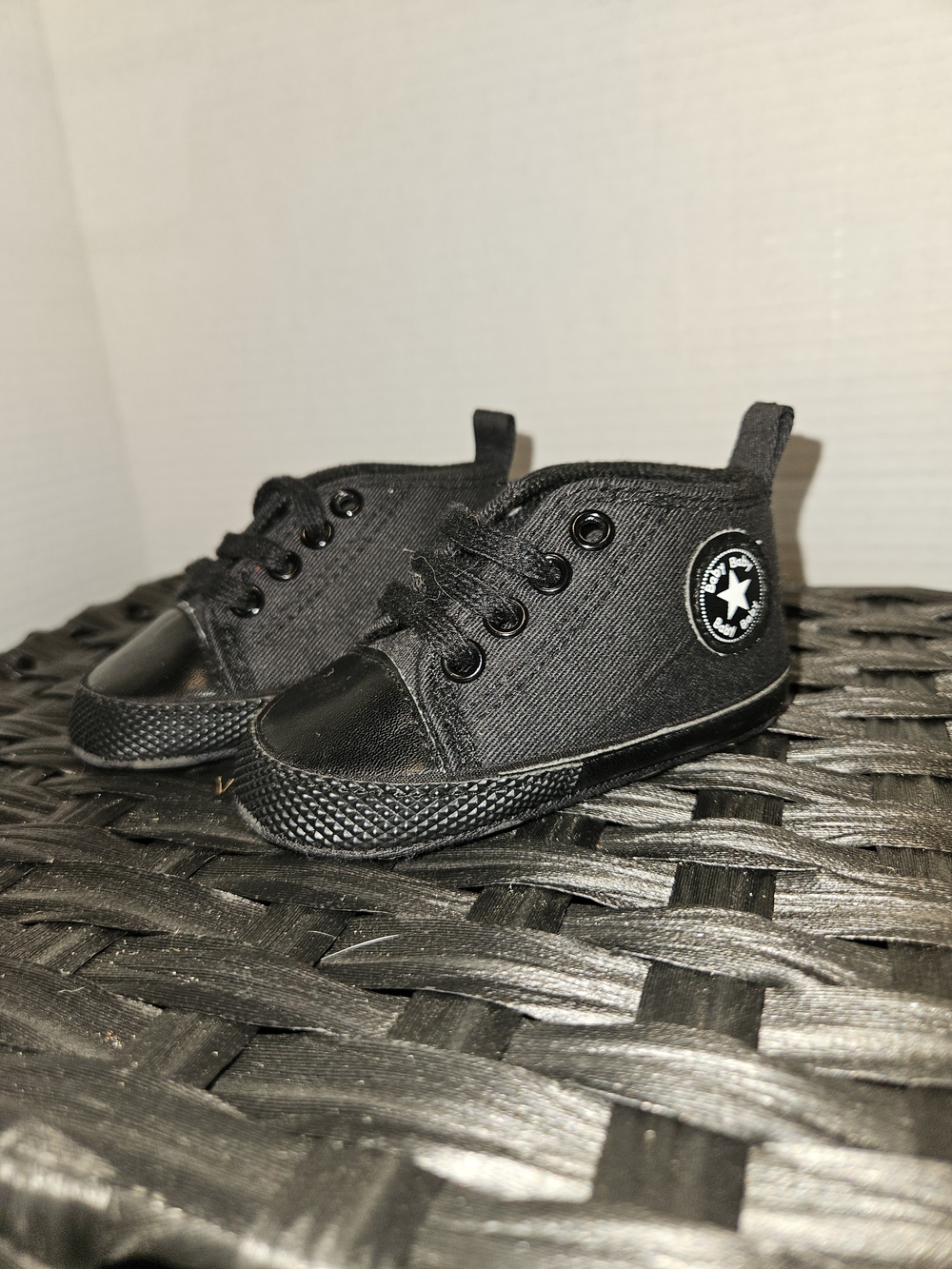 Baby Black High-Top Canvas Sneakers with Star Patch